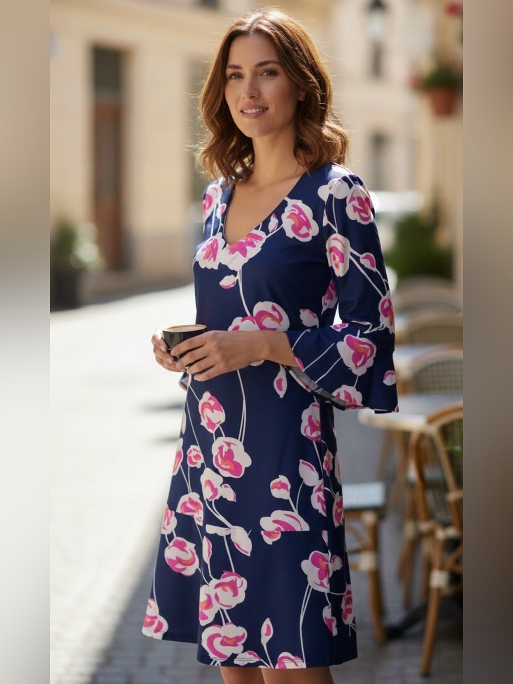 Gingy Floral Swing Dress S Blue Pink Stretch Soft Comfy Summer Romance